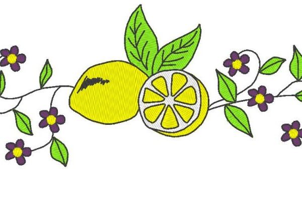 citron et fleurs motif de broderie machine