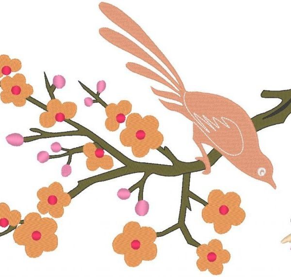 oiseau sur une branche motif de broderie machine