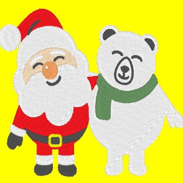 père noël et son ours polaire motif de broderie machine