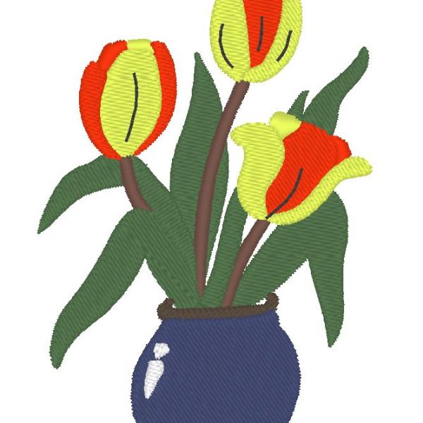 vase fleuri motif de broderie machine