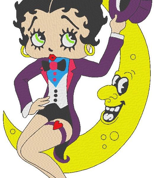 betty boop assise sur la lune motif de broderie machine