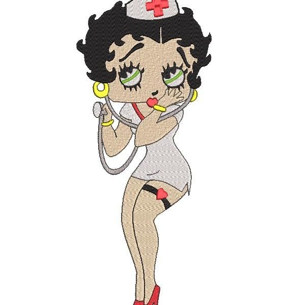 betty boop infirmière motif de broderie machine de la sexy betty en tenue en uniforme d’infirmière avec un stéthoscope cadre  13 x 18 / 20 x 20 Formats des fichiers PES,CSD,EXP,HUS,SHV,VIP,XXX,DST,PCS,JEF,VP3,SEW,EMB… téléchargement immédiat