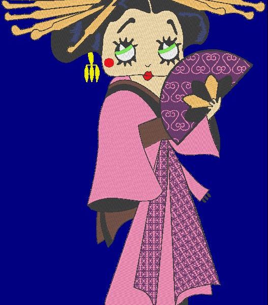betty geisha motif de broderie machine japonnais vintage