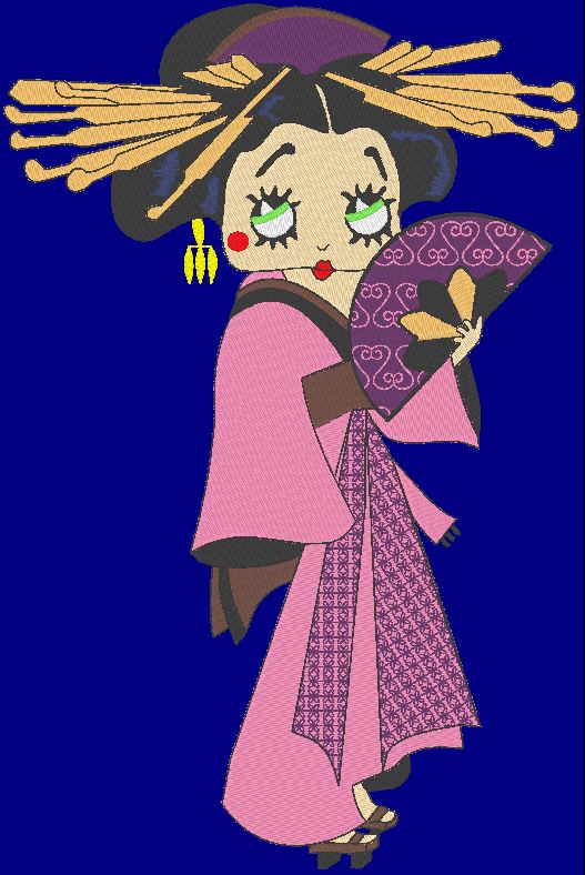 betty geisha motif de broderie machine japonnais vintage