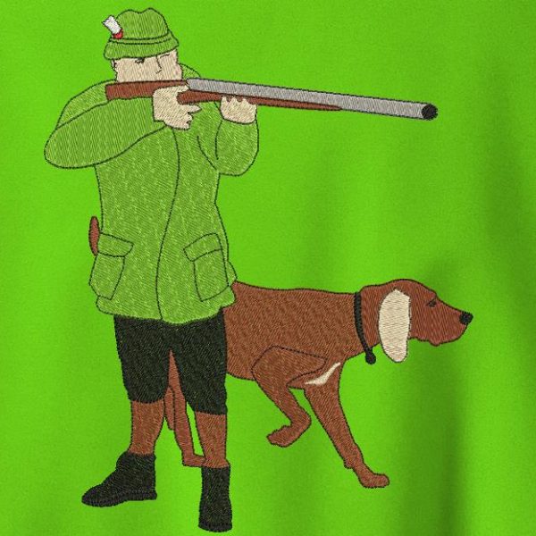 chasseur et son chien de chasse Motif de broderie machine d’un chasseur et son chien de chasse ,entrain de viser avec son fusil cadre 20 x 30 Formats des fichiers PES,CSD,EXP,HUS,SHV,VIP,XXX,DST,PCS,VP3,SEW,EMB… Téléchargement immédiat