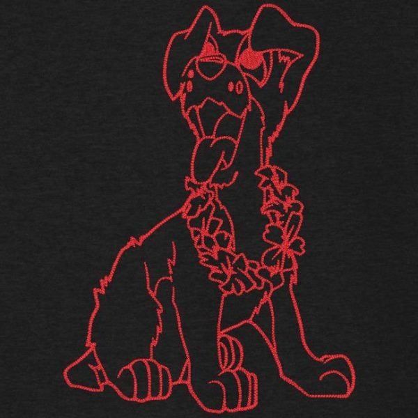 chien fun et son collier de fleurs Motif de broderie machine redwork d’un chien trop fun avec son collier de fleurs . cadre 13 x 18 / 20 x 30 Formats des fichiers PES,CSD,EXP,HUS,SHV,VIP,XXX,DST,PCS,JEF,VP3,EMB… Téléchargement immédiat après votre paiement