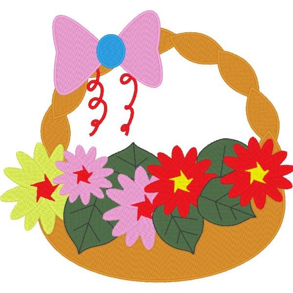 composition florale 2 Panier de fleurs avec un nœud papillon rose Motif de broderie machine cadre 20 x 20/ 10 x 10 Formats des fichiers PES,CSD,EXP,HUS,SHV,VIP,XXX,DST,PCS,JEF Téléchargement immédiat