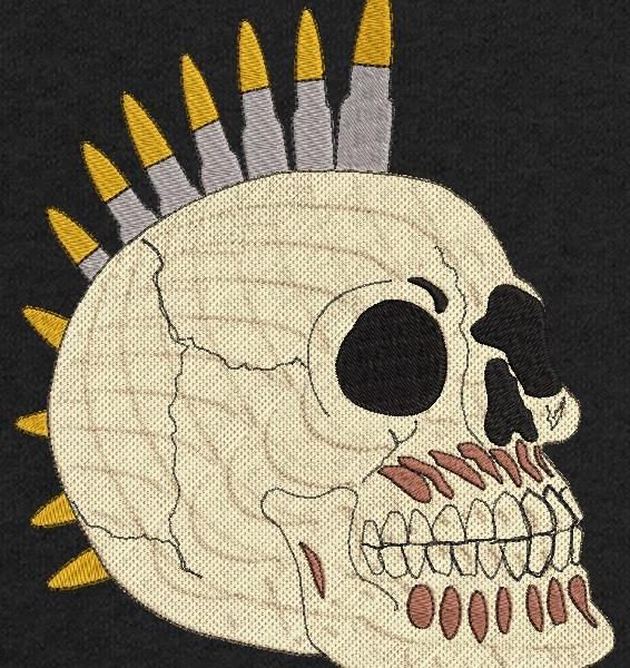 crâne punk avec des balles motif de broderie machine d’un crâne tête de mort punk avec une crête composée de balles ou de munitions d’arme automatique . C’est artistique bien sûr . Nous sommes contre toute forme de violence . cadre 10 x 10 /13 x 18 / 20 x 20 Formats des fichiers PES,CSD,EXP,HUS,SHV,VIP,XXX,DST,PCS,JEF,VP3,SEW,EMB… Téléchargement immédiat