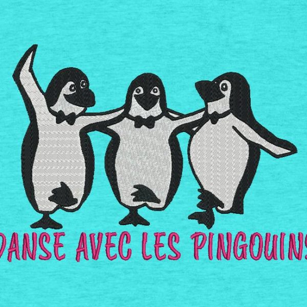 danse avec les pingouins Motif de broderie machine de 3 pingouins qui dansent sur la banquise cadre 13 x 18 / 20 x 30 Formats des fichiers PES,CSD,EXP,HUS,SHV,VIP,XXX,DST,PCS,JEF,VP3,SEW,EMB… Téléchargement immédiat