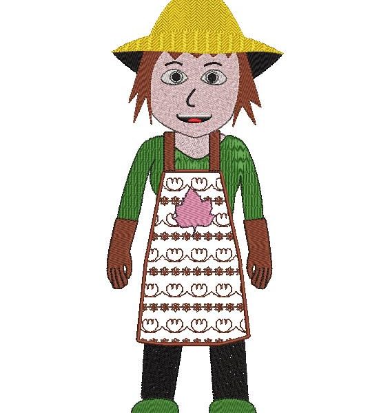 jardinière ou femme jardinier motif de broderie machine d’une femme jardinier ou une jardinière avec son tablier et son chapeau de paille . Collection des métiers cadre 13 x 18 / 20 x 30 Formats des fichiers PES,CSD,EXP,HUS,SHV,VIP,XXX,DST,PCS,JEF,VP3,SEW,EMB…