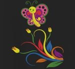 papillon et fleurs multicolores motif de broderie machine