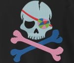 tête de mort pirate avec un cache œil multicolore Motif de broderie machine cadre 10 x 10/ 13 x 18 / 20 x 30 Formats des fichiers PES,CSD,EXP,HUS,SHV,VIP,XXX,DST,PCS,JEF,VP3,SEW… Téléchargement immédiat