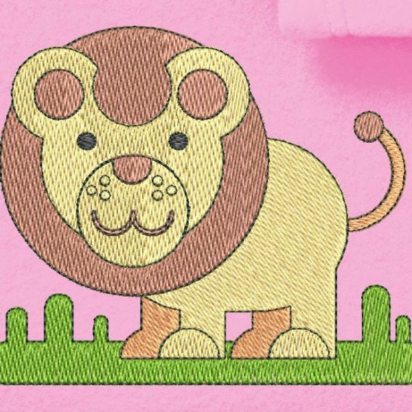 Motif de broderie machine d’un petit bébé lion ou plutôt un lionceau qui marche dans la savane .