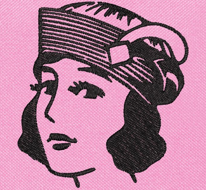 femme vintage avec un chapeau motif de broderie machine gratuit