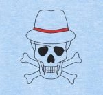 crâne avec un chapeau et un cache œil