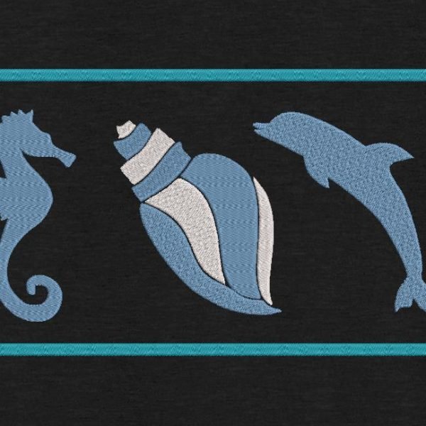 hippocampe coquillage et dauphin