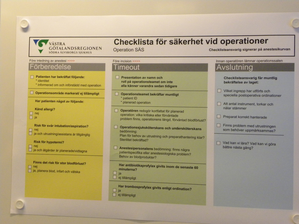 Southern Alvsborg Hospital Security Checklist Operation