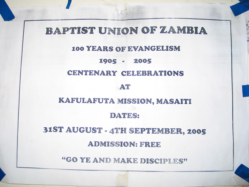 Baptist Union Zambia Centenary invitation