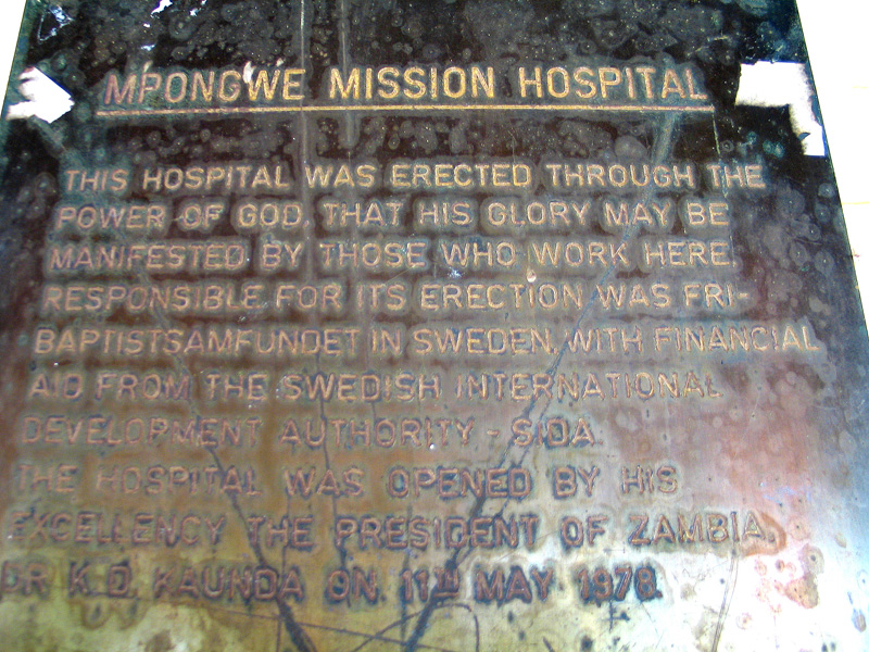 Mpongwe Mission Hospital plaque