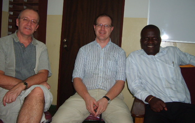 Project Volunteers Claes Paulsson and Urban Wijk with Project Director Mr Tuesday Musaka