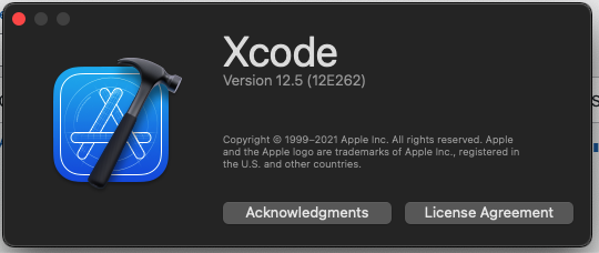 Xcode 12.5 about window