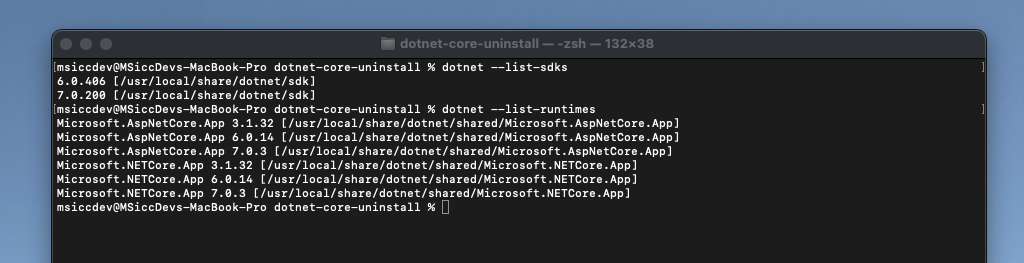 dotnet --list command