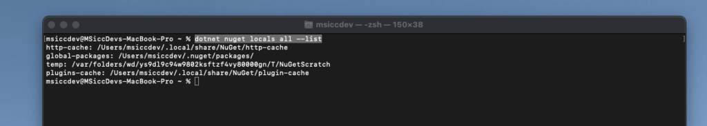 dotnet nuget locals cache results in terminal