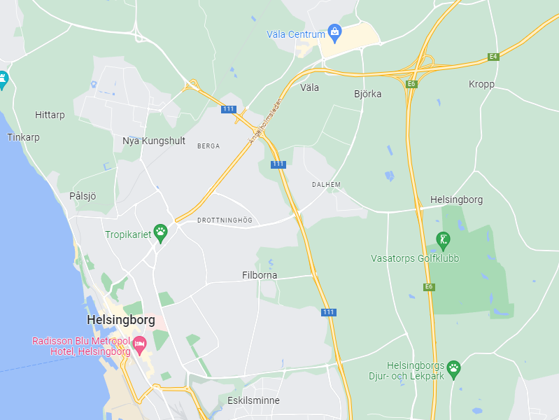 Karta över Helsingborg och Väla