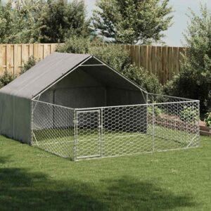 Utendørs Hundekennel Med Løpegård 4X3X1,9 M Galvanisert Stål