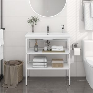 Badehylle Hvit 79X38X83 Cm Jern