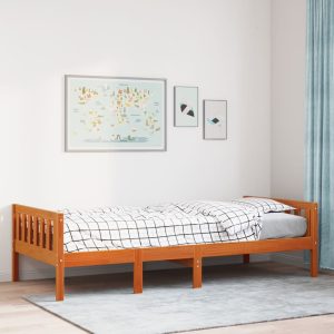 Barneseng Med Madrass Voksbrun 90X200 Cm Heltre Furu