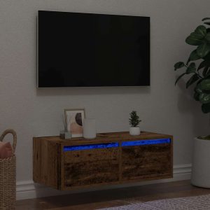 Tv-Benk Med Led-Lys Gammelt Tre 75X35,5X25 Cm