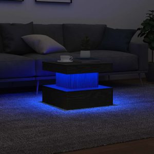 Salongbord Med Led-Lys Svart Eik 50X50X40 Cm