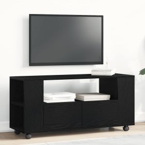 Tv-Benk Med Hjul Svart Eik 102X34,5X43 Cm Konstruert Tre