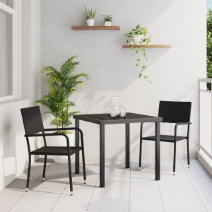 3 Delt Hage Spisebord Sett Svart Poly Rottning