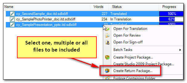 Creating a return package from the Files View