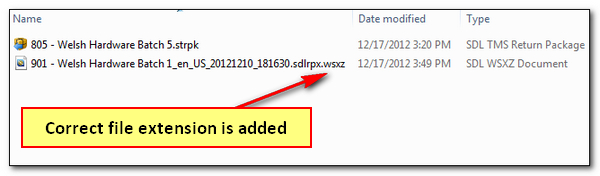 Correct extension shown after the package is saved to your selected location