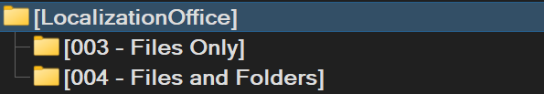 Screenshot of a directory tree with a main folder titled '[LocalizationOffice]'. Within it are two subfolders: '[003 - Files Only]' and '[004 - Files and Folders]'.
