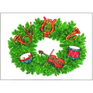 Kerstkaart Kerstkrans met muziekinstrumenten