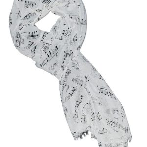 Sjaal muziekmotief wit/zwart