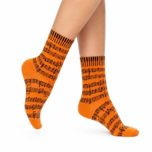 Damessokken muziek/pianotoetsen - Neon orange - Vrolijk ontwerp
