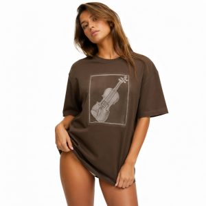 T-shirt Viool, bruin-wit - Unisex - maat L