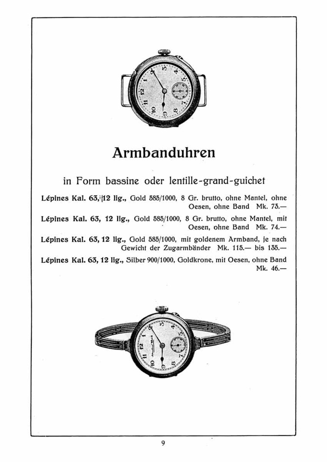 IWC prisliste 1914 (46 Mark svare til en ugeløn) 