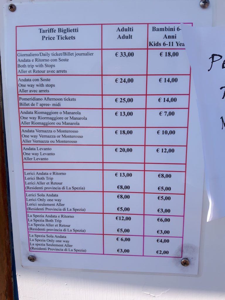 Ferry rates from Porto Venere