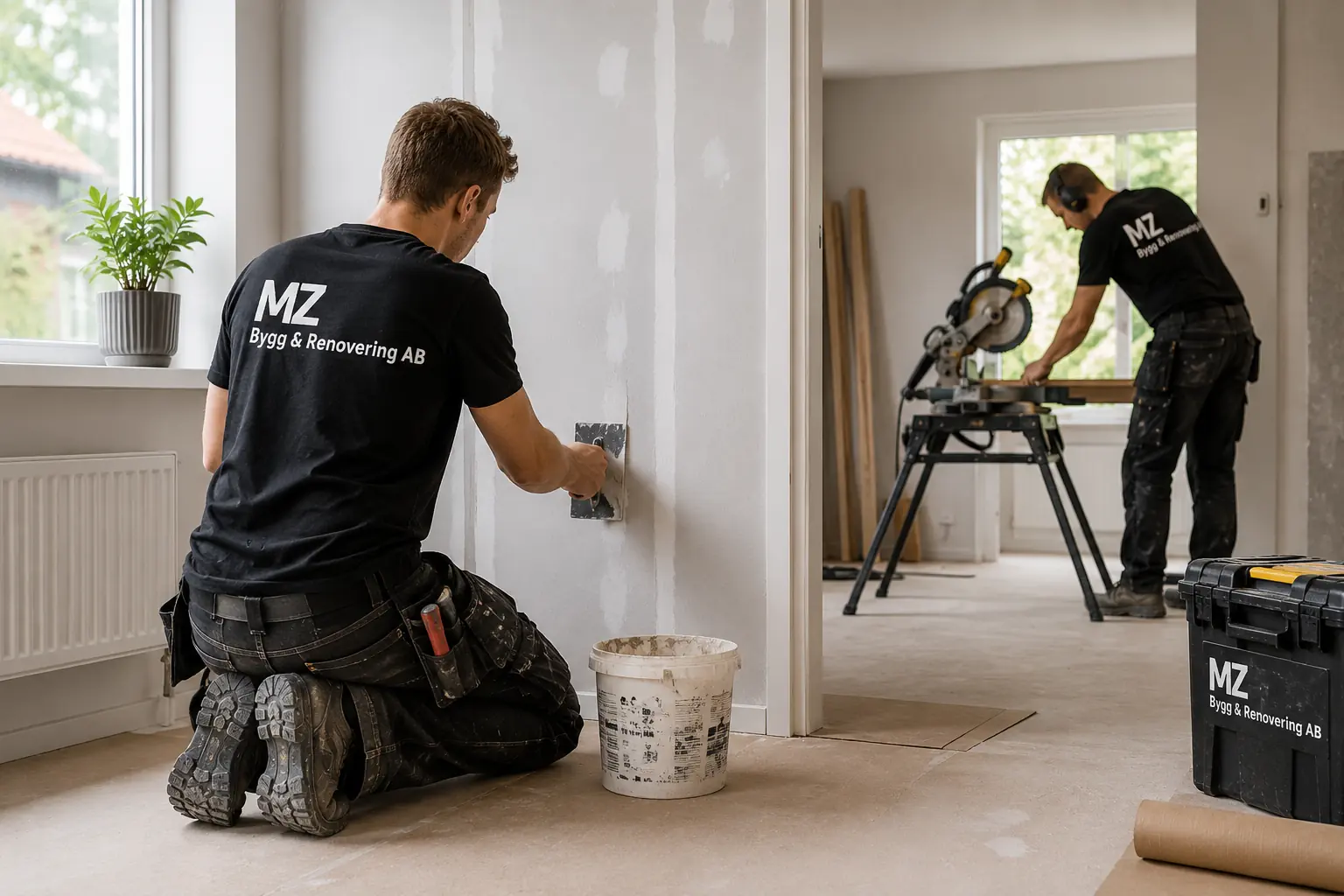 Hantverkare utför renovering i bostad där ROT-avdrag kan vara aktuellt.