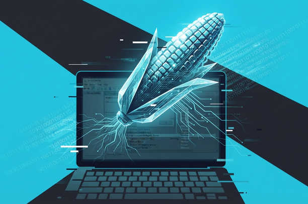 Representación del malware CornFlake instalándose como servicio legítimo y abriendo canales cifrados hacia el exterior.