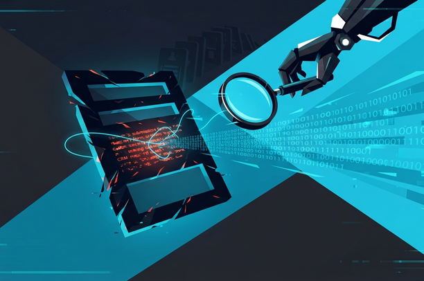 Illustration of how a Web-to-Lead form with hidden instructions activates the AI agent and triggers the exfiltration of internal data
