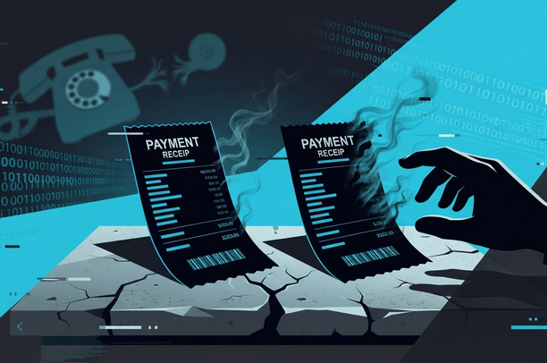Illustrates the double layer of the scam: device code phishing and phone calls, combined with the practical impossibility of distinguishing fake invoices from real ones when they contain authentic data.