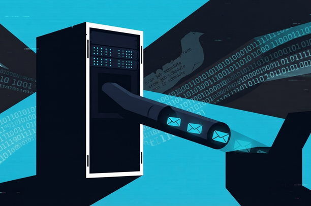 Visualization of the silent exfiltration detected in the IOCs: the compromised server reconfigured to send archived data to an external server under the attacker's control.
