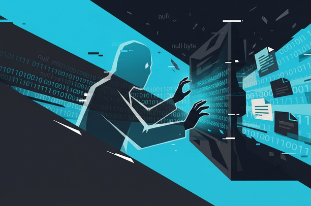 Visual representation of the unauthenticated attack: a credential-less actor injects crafted requests that traverse the management interface and drop malicious files onto the underlying system.